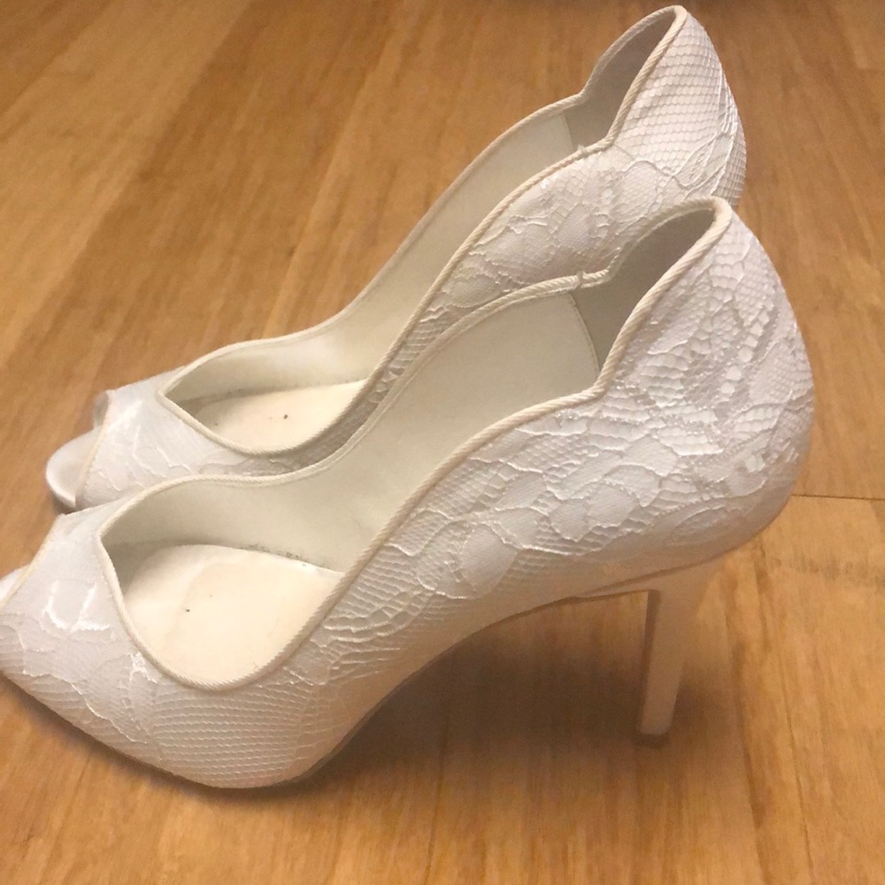 Ivory lace peep toe wedding heels